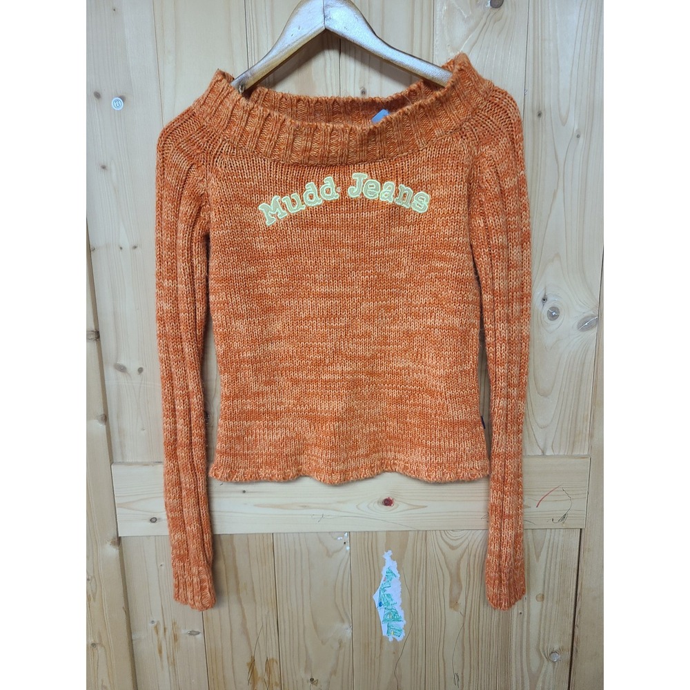 Mudd Jeans Sweater Womens L Orange Y2K Marled Knit Boat Neck Logo